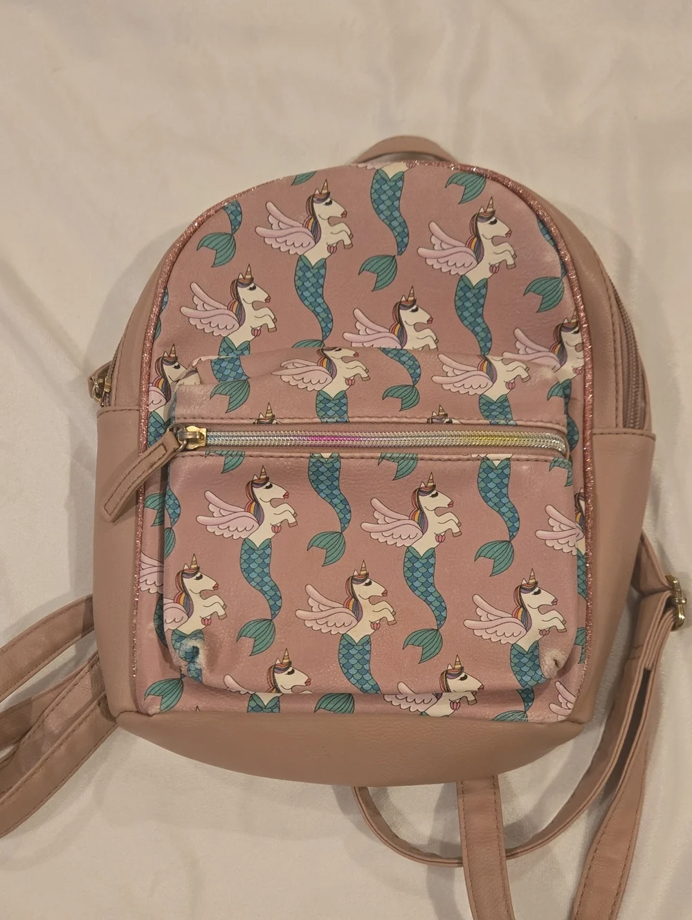 Pink Unicorn Mermaid Print Mini Backpack